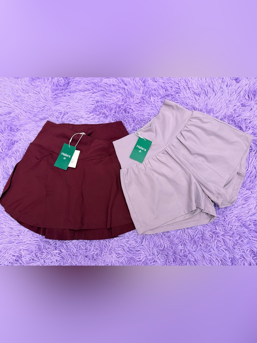 HALARA Women’s Active Skort and Shorts - Light Lavender and Burgundy -Medium